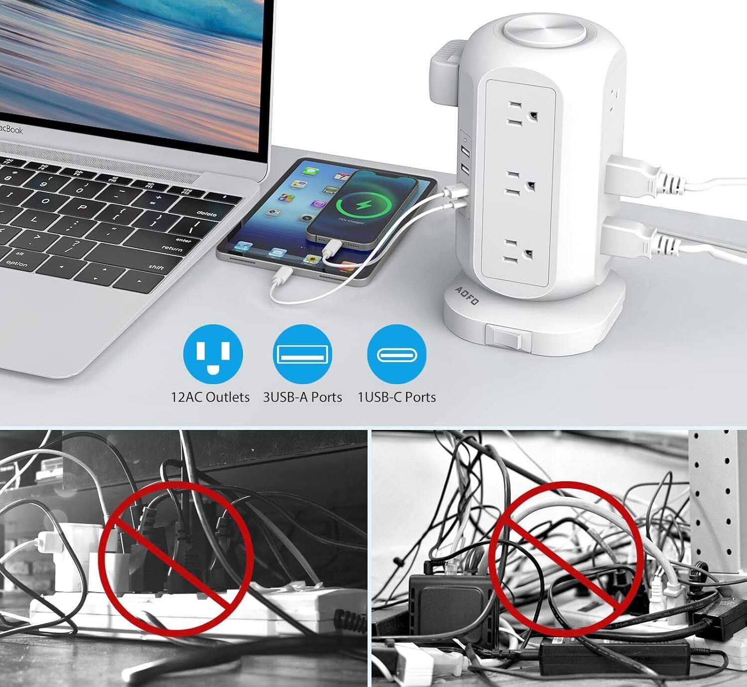 Book 3 be 8 f 9 I 0 - & e  A Coti D J 0 P : ; 7 / - A - / I e A P 4 - , - 1 / I anver nn Poe ADFO 12AC Outlets 3USB-A Ports 1USB-C Ports