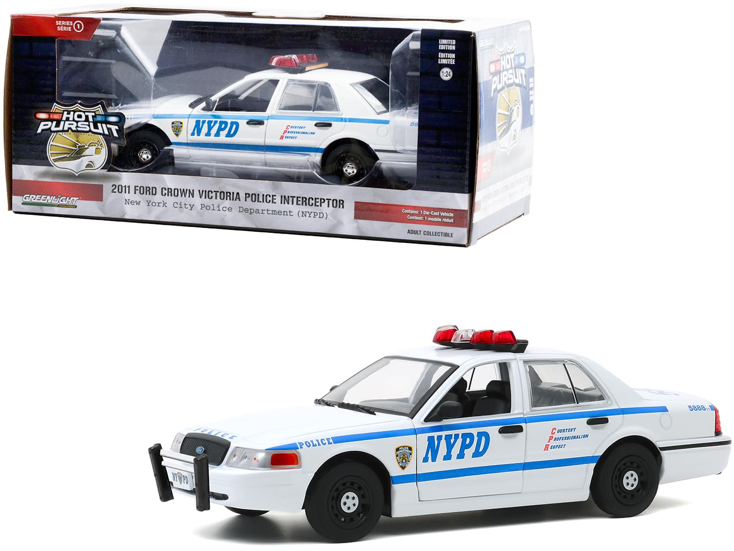 "2011 Ford Crown Victoria Police Interceptor (NYPD) White ""Hot Pursuit"" Series 1/24 Diecast Model Car by Greenlight" price history on PriceWatchPro