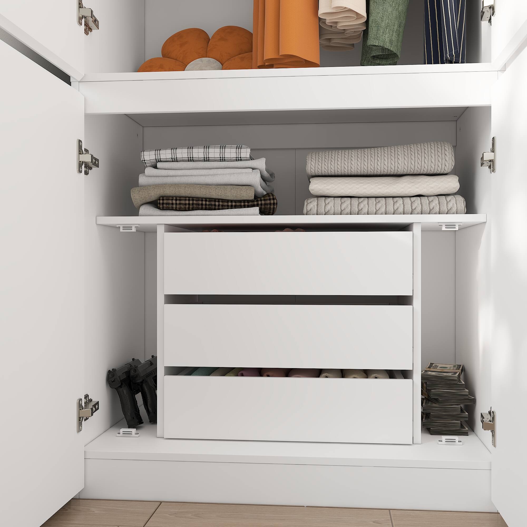 Alt View 4. Famapy - Skin-Feel Finish Eco-Friendly Wardrobe with Multi-Compartment Storage & Hidden Compartments for Bedroom Organization - White.