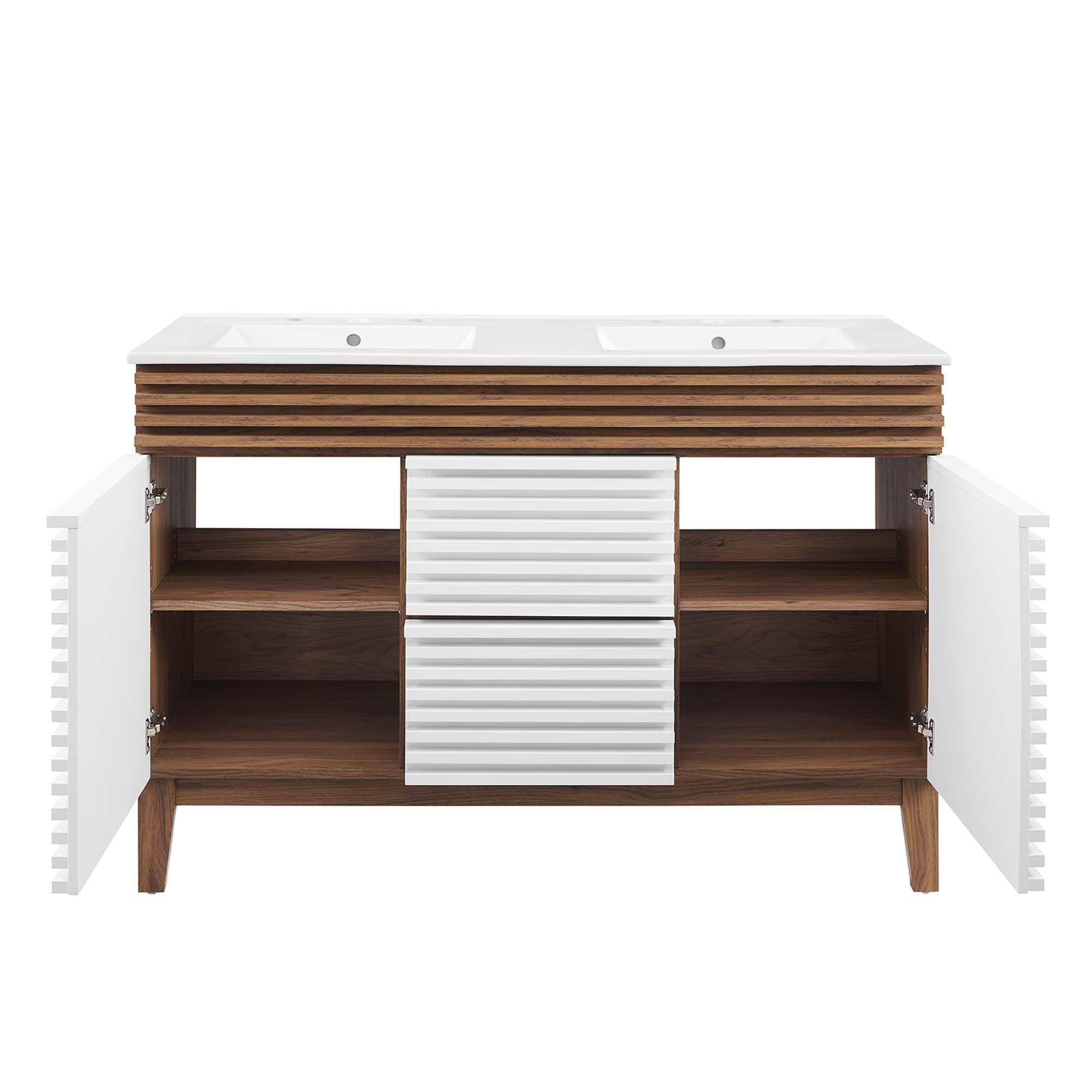 Alt View 4. Modway - Render 48" Bathroom Vanity with White Basin Included - White Walnut White.