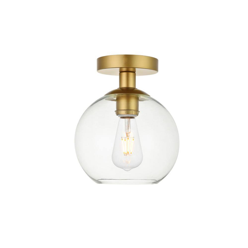 Angle. Living District - Baxter 1 Light Brass Flush Mount With Clear Glass - Brass And Clear.