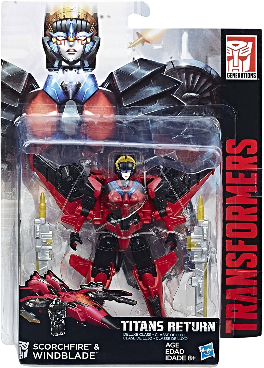 GENERATIONS TITANS DELUXE RETURN TRANSFORMERS CLASS CLASSE DE LUXE CLASE DE LUJO CLASSE DE LUXO SCORCHFIRE & WINDBLADE AGE EDAD IDADE 8+
