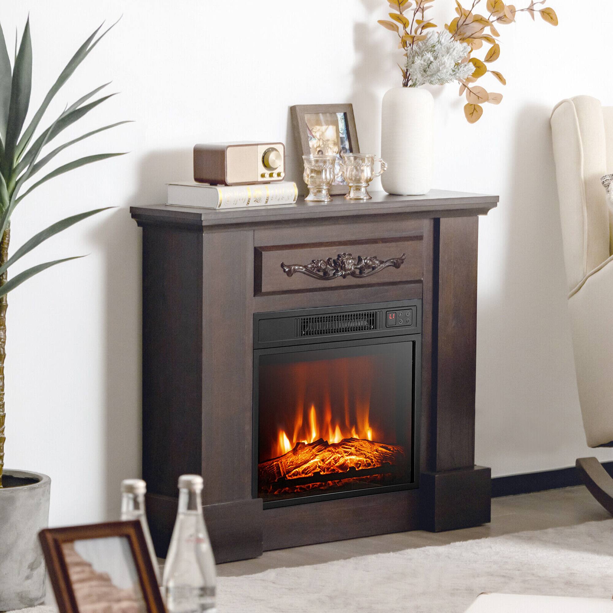Alt View 3. Gymax - Gymax 18'' Electric Fireplace Inserts & Freestanding Adjustable Heater Log Flame 1400W - Black.