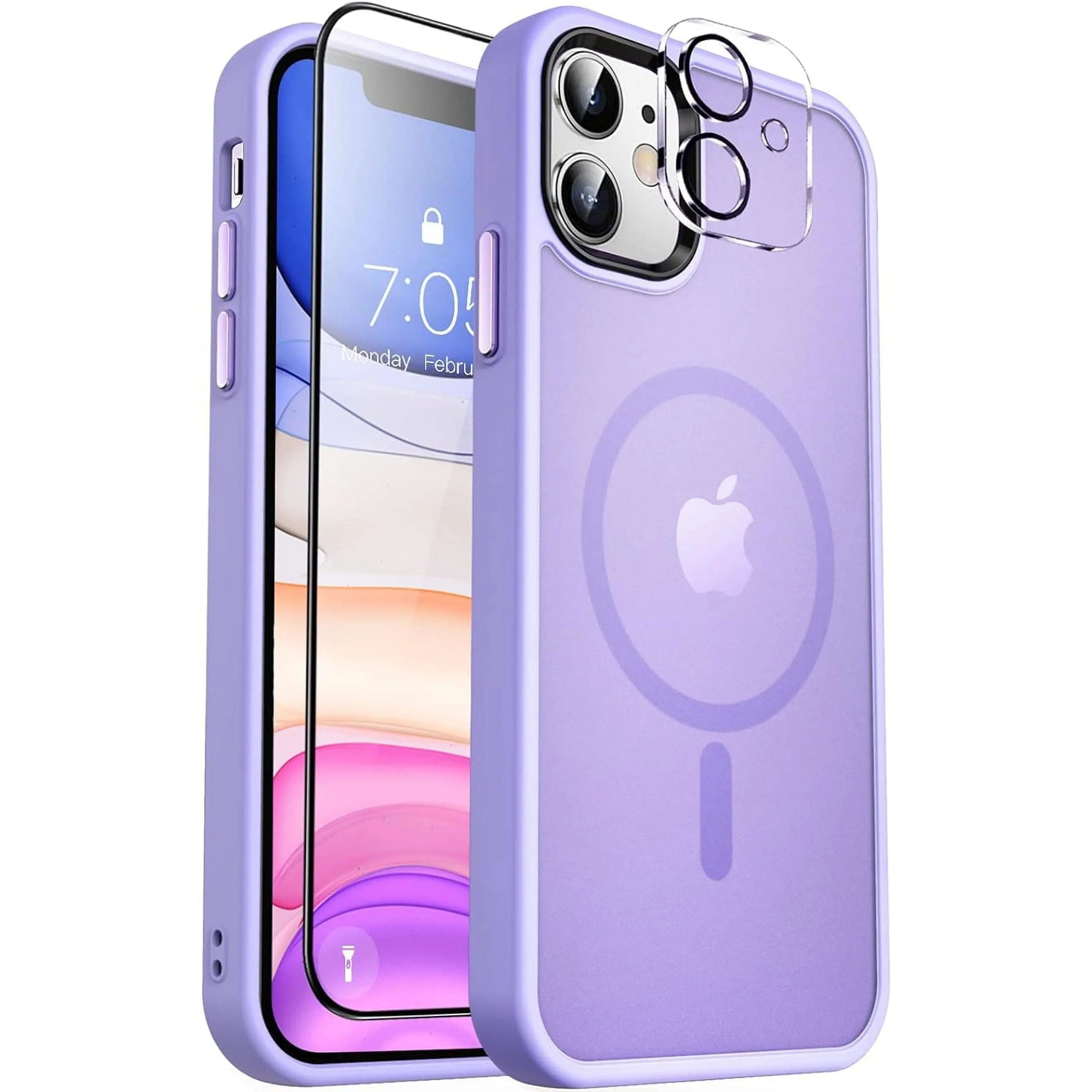 Bundle - Entronix - for iPhone 11 - [Magnetic] Translucent Matte Case, Screen Protector & Camera Lens Protector - Purple