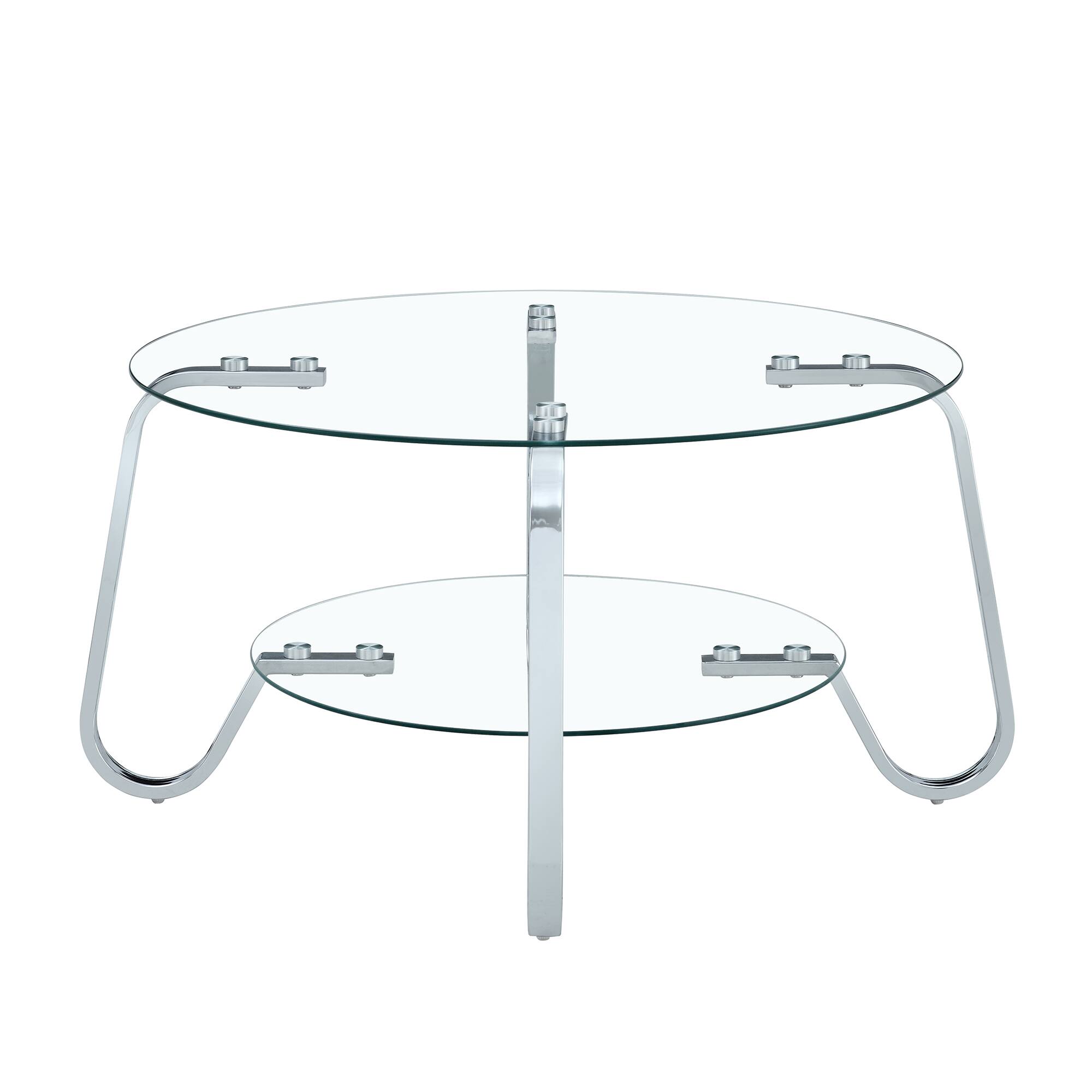 Alt View 6. Loheer - Loheer- 2.6x2.6 ft Square Tempered Glass Coffee Table 2-Tier Metal Frame Center Table for Modern Living Room - Silver.