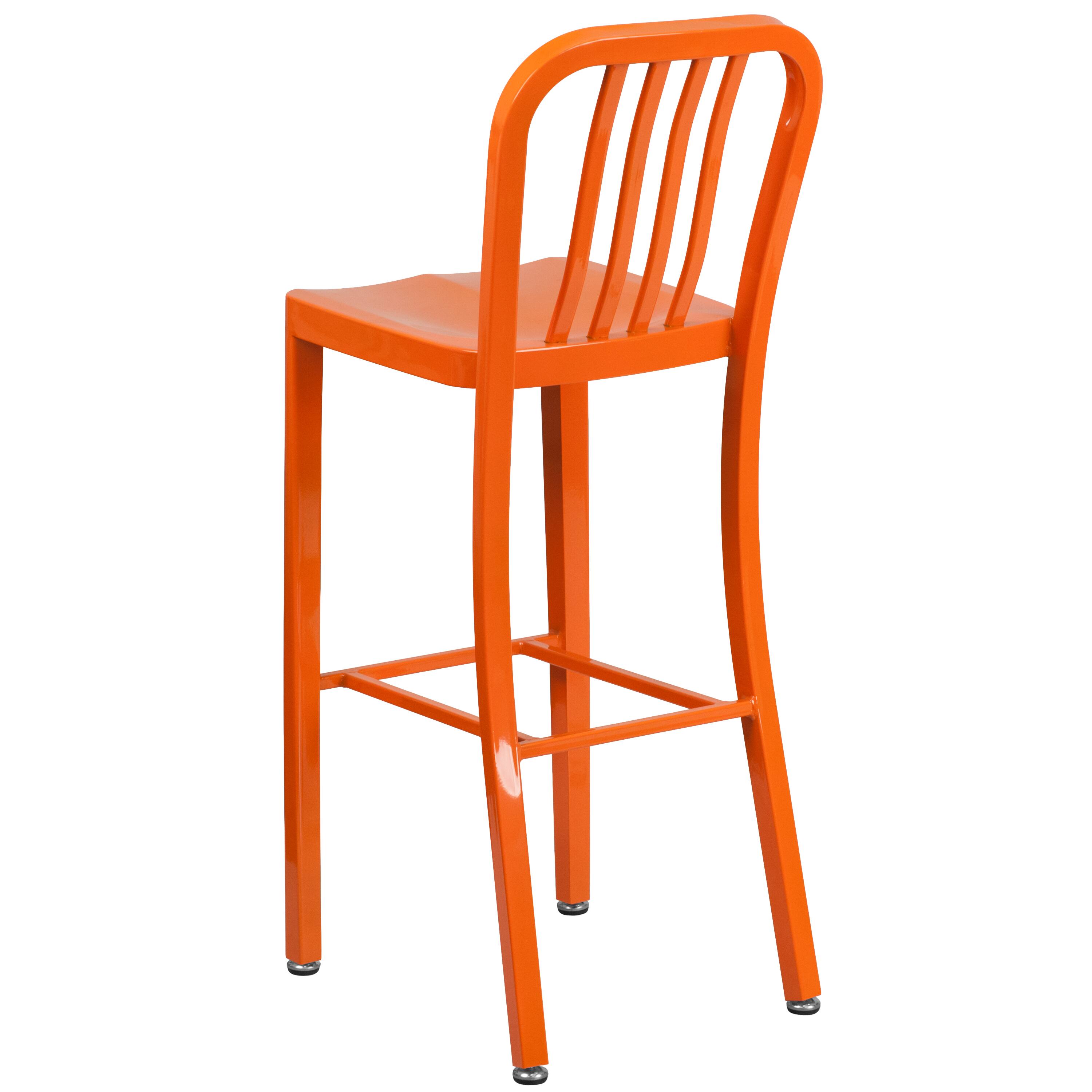 Alt View 5. Emma + Oliver - Commercial Grade 30"H Colorful Metal Indoor-Outdoor Vertical Slat Back Barstool - Orange.