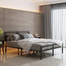 LUCKY ONE - Full Size Metal Platform Bed frame with Headboard, Sturdy Metal Frame - Black