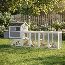 Mondawe - 115" Fir Wood Chicken Coop Outdoor Hen House Poultry Cage w/ Run & Nesting Box, Sliding Door & Lock - Gray