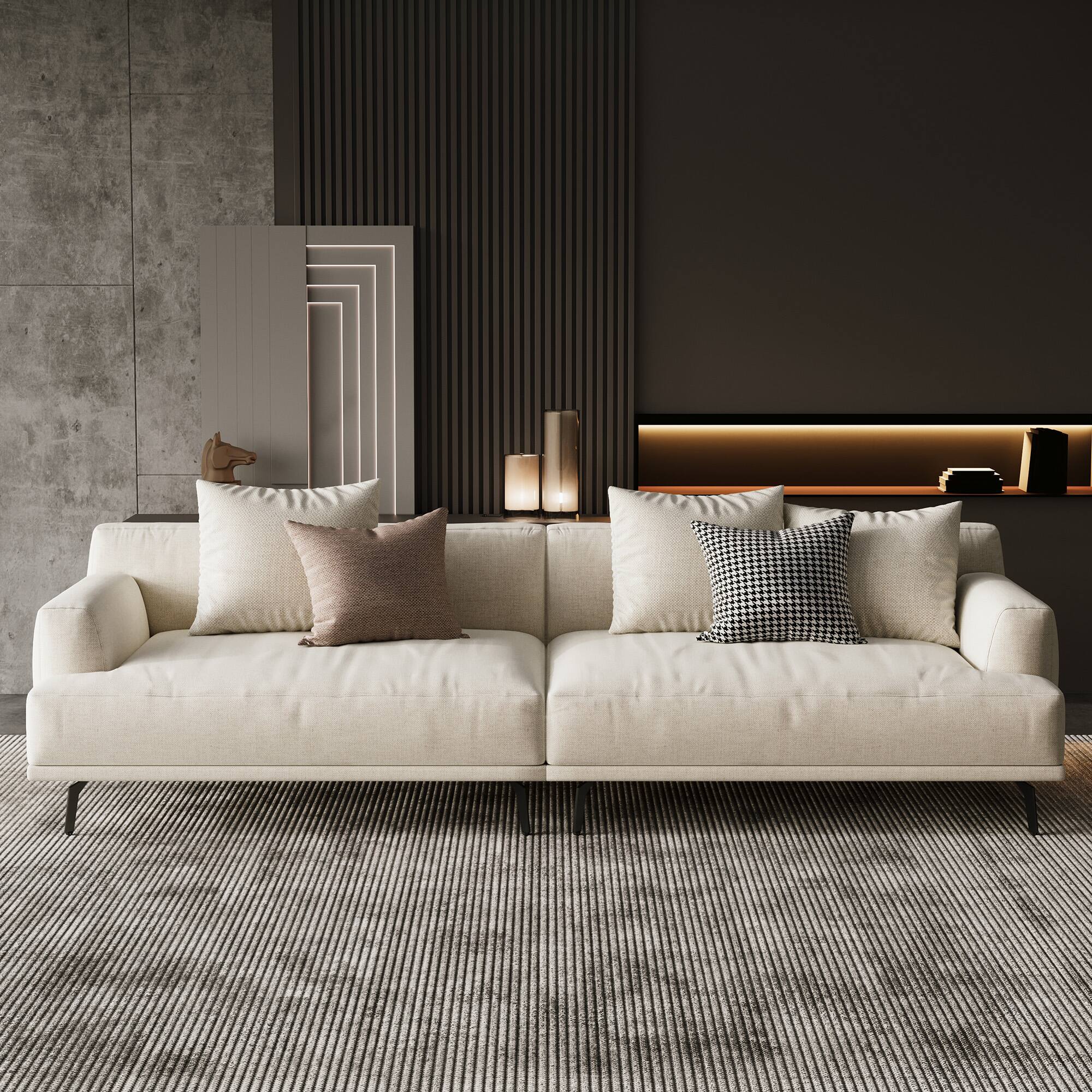 Alt View 1. luck idea - 110.2" Breathable Cotton-Linen Fabric Sofa, Solid Wood Frame, High-Elastic Sponge Seat Cushion - Light Beige.