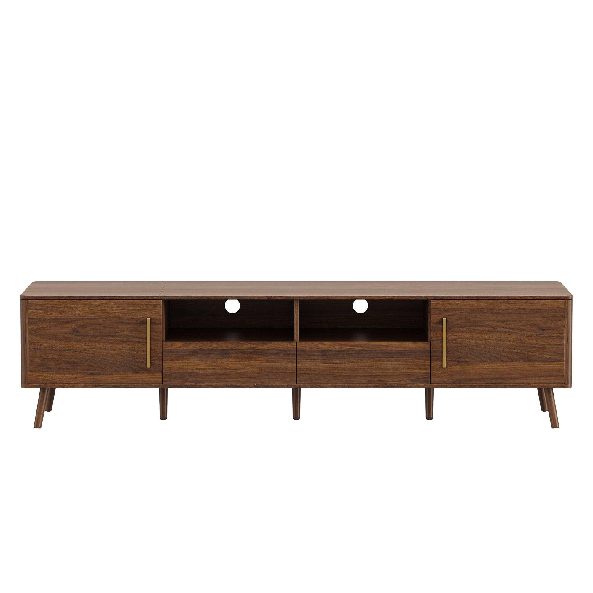 Alt View 4. MERAVOM - Mid-Century Modern TV Stand for TVs Up to 85", Entertainment Center with Storage Cabinets, 2 Drawers & Open Shelves - Walnut.