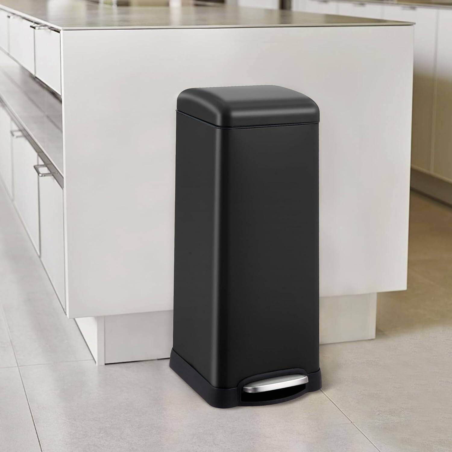 Alt View 1. Homhougo - 8 Gallon Step Trash Can, Stainless Steel Bathroom Garbage Can with Removable Inner Bucket - Black.