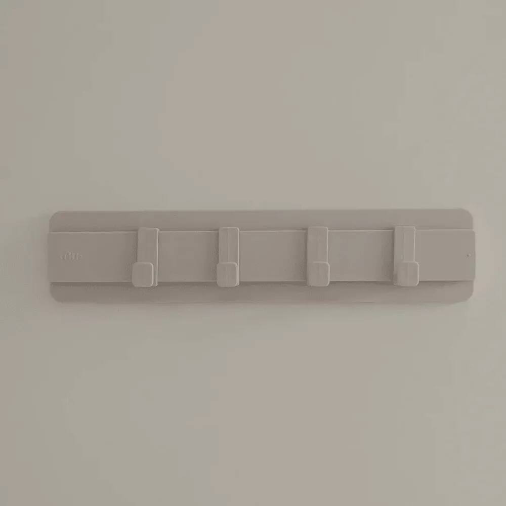 Alt View 2. OU - Wall Mounted Hook Rack, Multipurpose Self Adhesive Rack with 4 Sliding Hooks Space-Saving Laundry & Kitchen Organization - Beige.