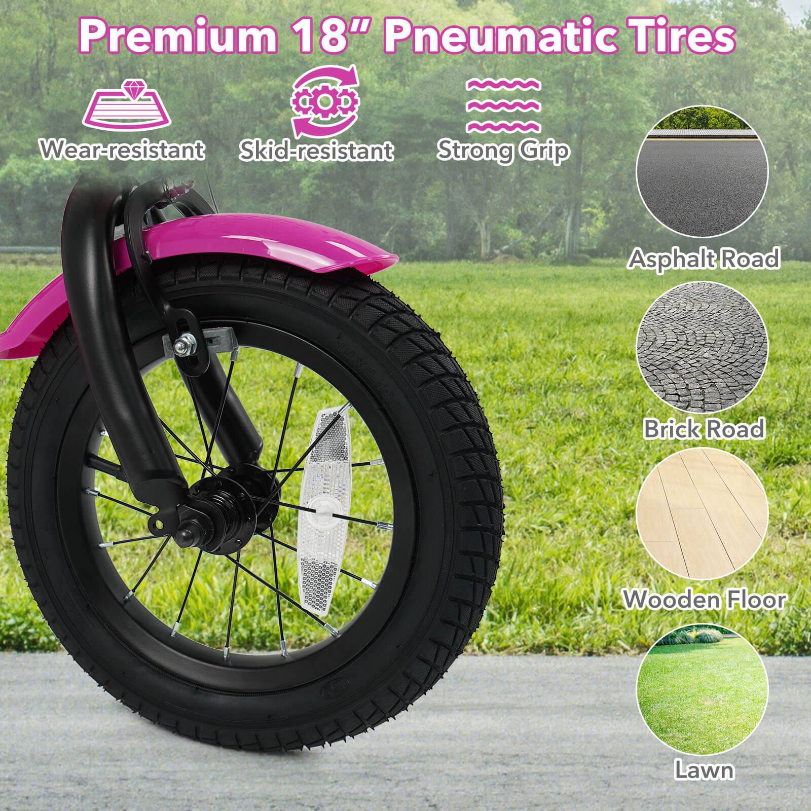 Premium 18" Pneumatic Tires

- Wear-resistant
- Skid-resistant
- Strong Grip

Suitable for:
- Asphalt Road
- Brick Road
- Wooden Floor
- Lawn