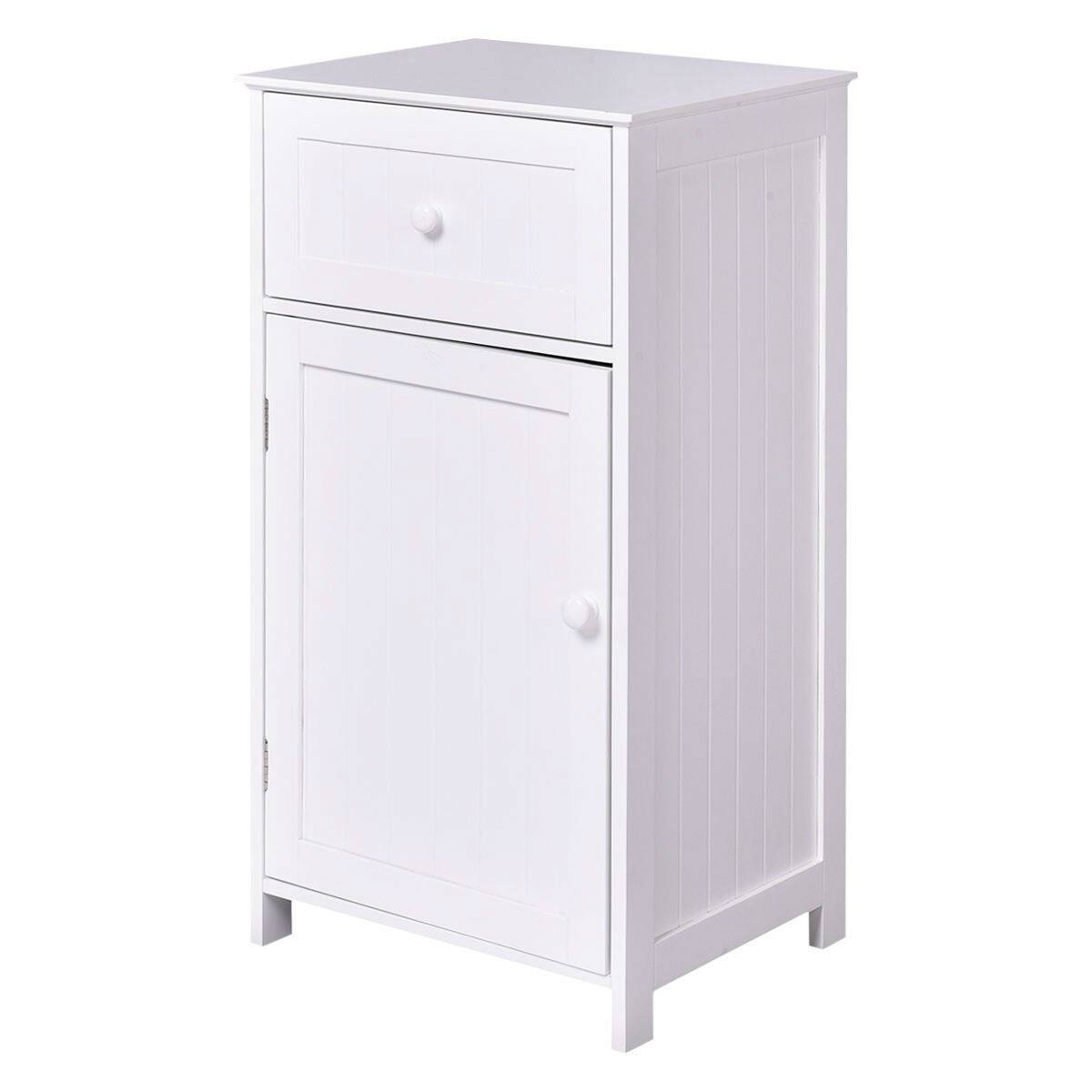 Front. Hivvago - White Wood Bathroom Storage Floor Cabinet with Water Resistant Finish - White.