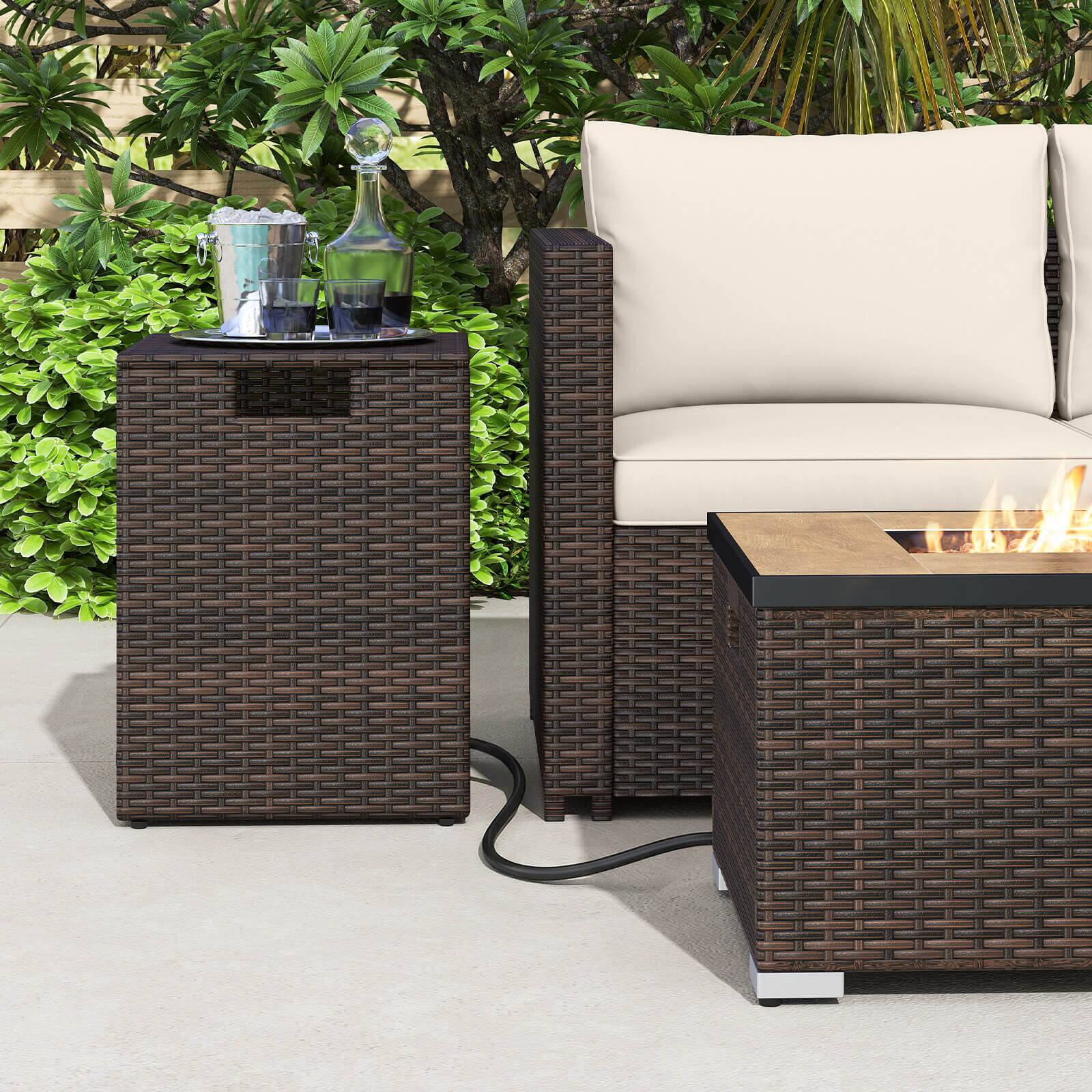 Alt View 4. Costway - Costway Propane Tank Cover Table,16 Inch Square PE Rattan Gas Tank Storage Box with Flip Lid - Mix Brown.