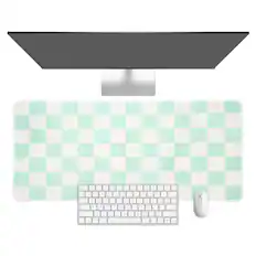Front. Unique Bargains - Checkered Desk Mat, 23.6x11.8 Inch Mouse Pad, Non-Slip Rubber, Stitched Edges, Soft, for Computer/Laptop - Light Green/White.