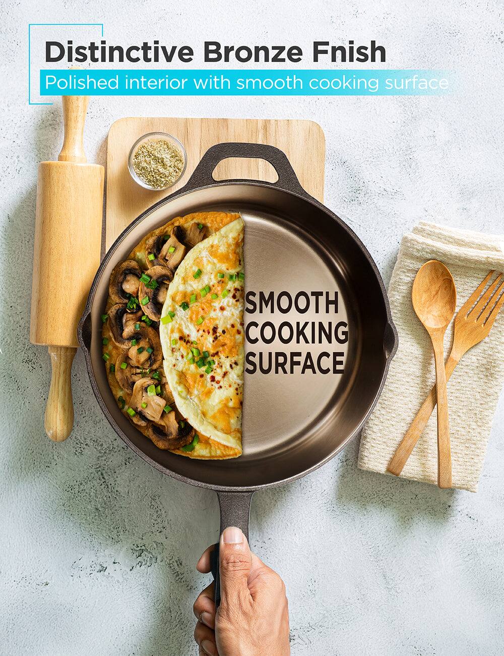 Distinctive Bronze Fnish, Polished interior with smooth cooking surface, SMOOTH COOKING SURFACE