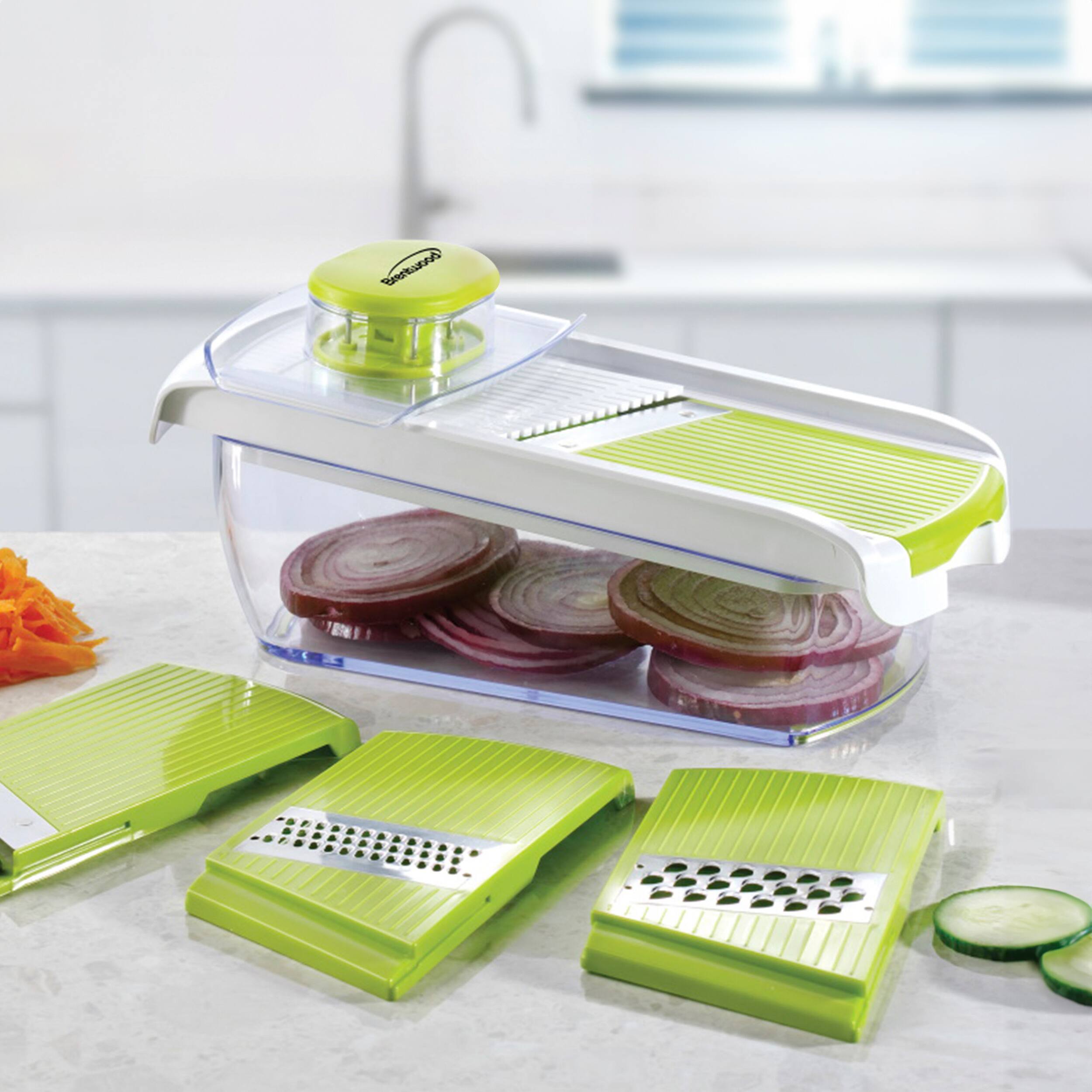 Alt View 6. Brentwood - Brentwood Mandollin Slicer with 5 Cup Storage Container and 4 Interchangeable Stainless Steel Blades in Green - Green.