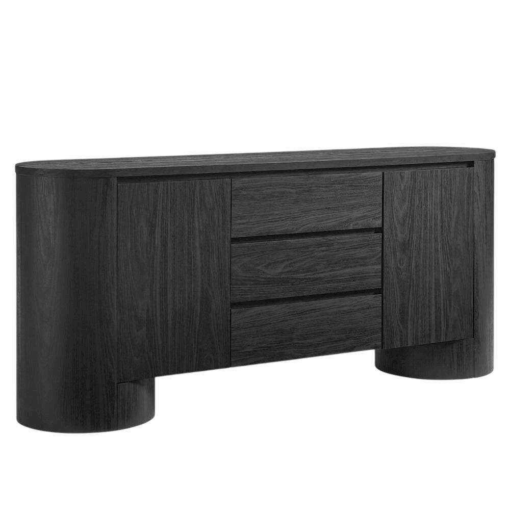 Front. FurniFact - Rounded Sideboard Storage Cabinet In Classic Finish With Spacious Shelving - Black.
