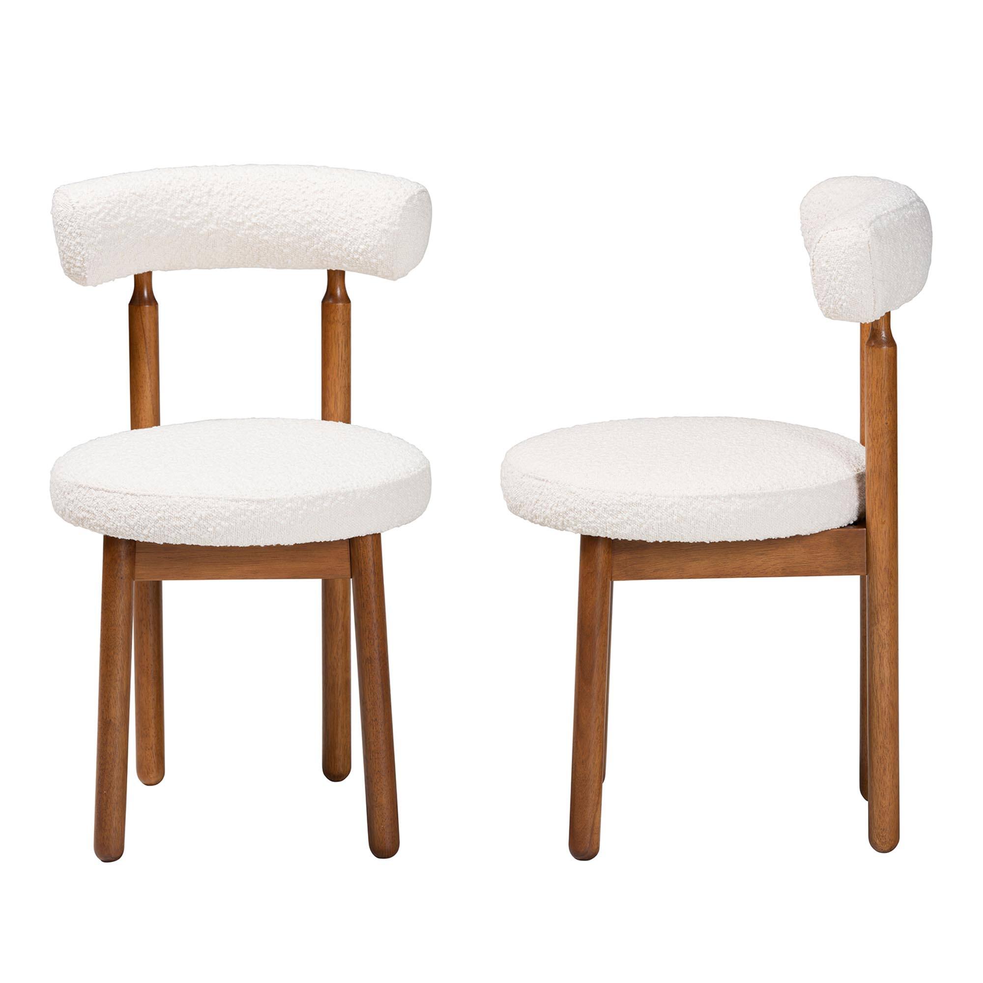 Left. Baxton Studio - Edric Modern Japandi Cream Boucle Fabric and Finished Wood 2-Piece Dining Chair Set - Cream/Walnut Brown.