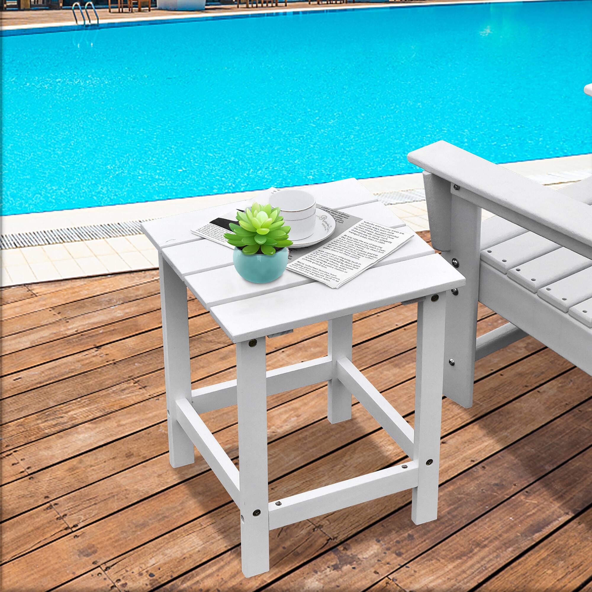 Alt View 3. Costway - Costway Patio 15" End Side Coffee Table Square Wooden Slat Garden Deck - White.