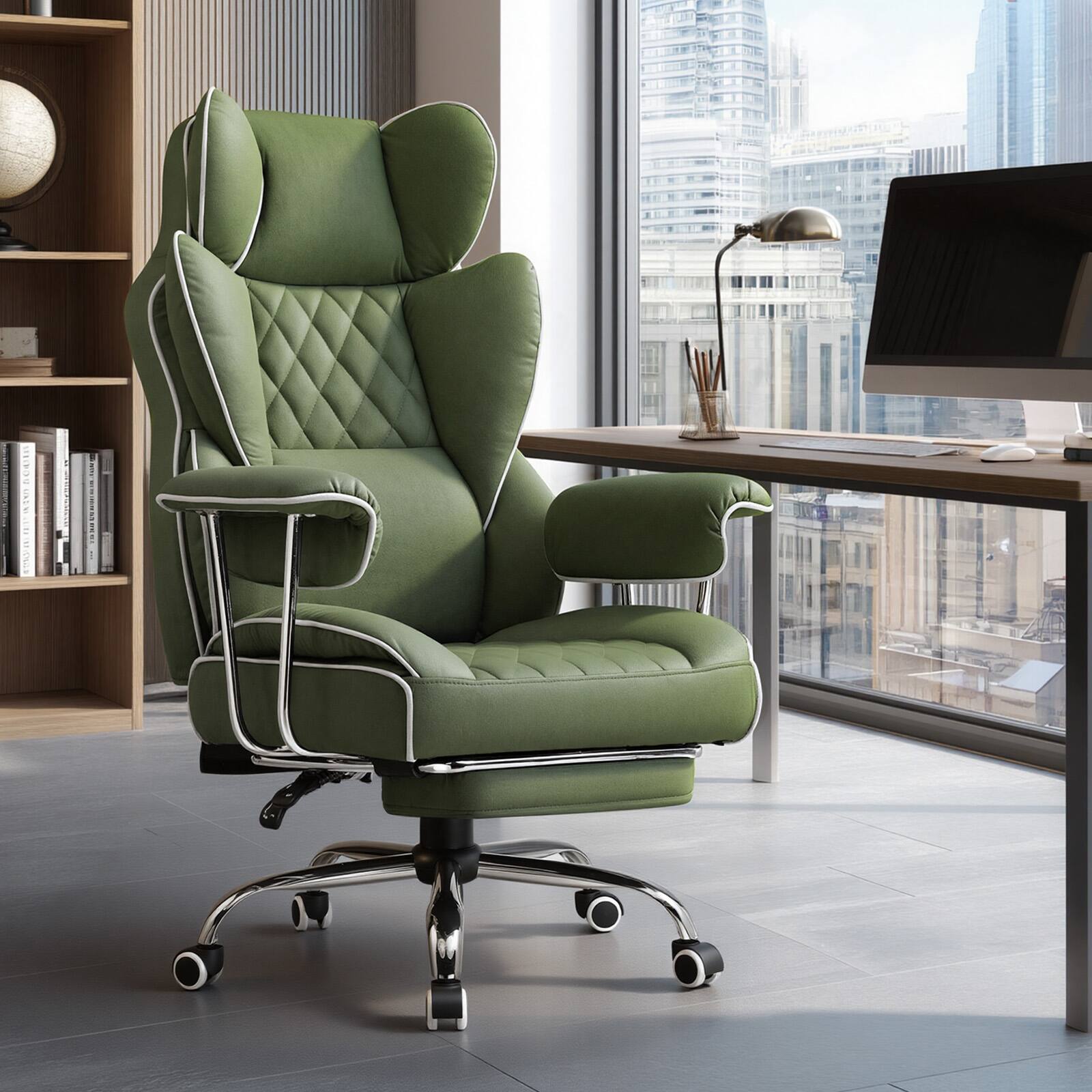 Alt View 4. GTPlayer - 400lbs Heavy Duty Gaming Chair Fabric Comfortable Ergonomic Computer Chair with Soft Armrests,Green - Green.