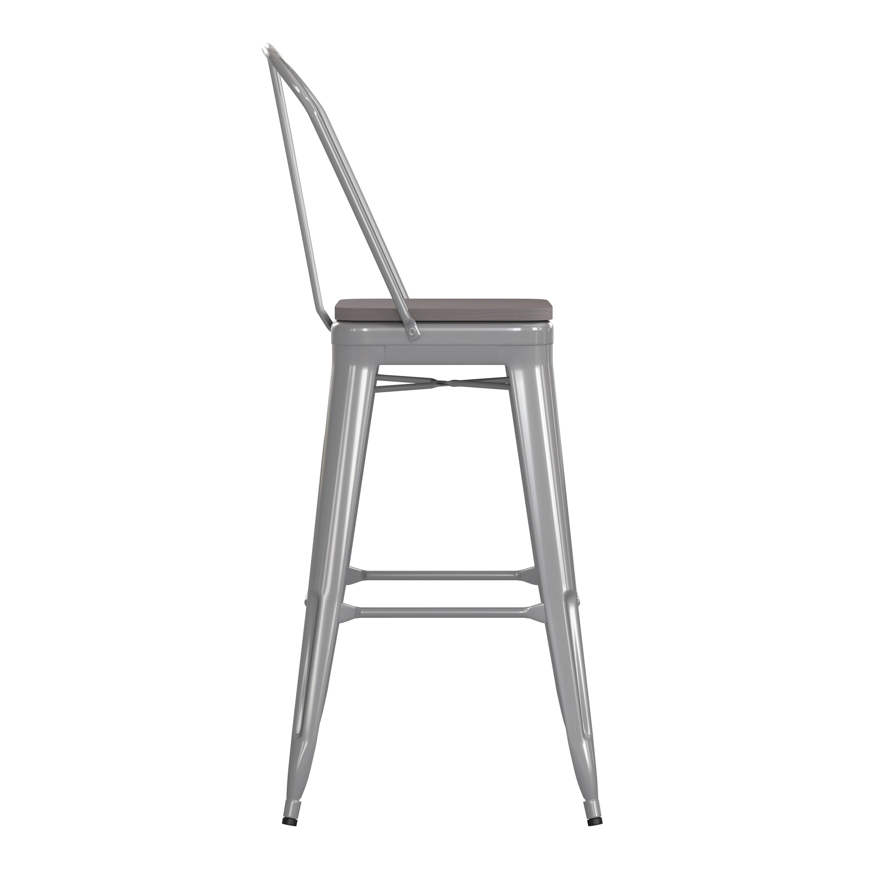 Alt View 9. Emma + Oliver - Kam Metal Indoor-Outdoor Stool with Removable Back and All-Weather Polystyrene Seat - Gray Seat/Silver Frame.