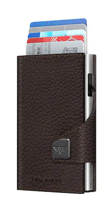 Tru Virtu - CLICK & SLIDE Pebble Wallet - Brown/Silver