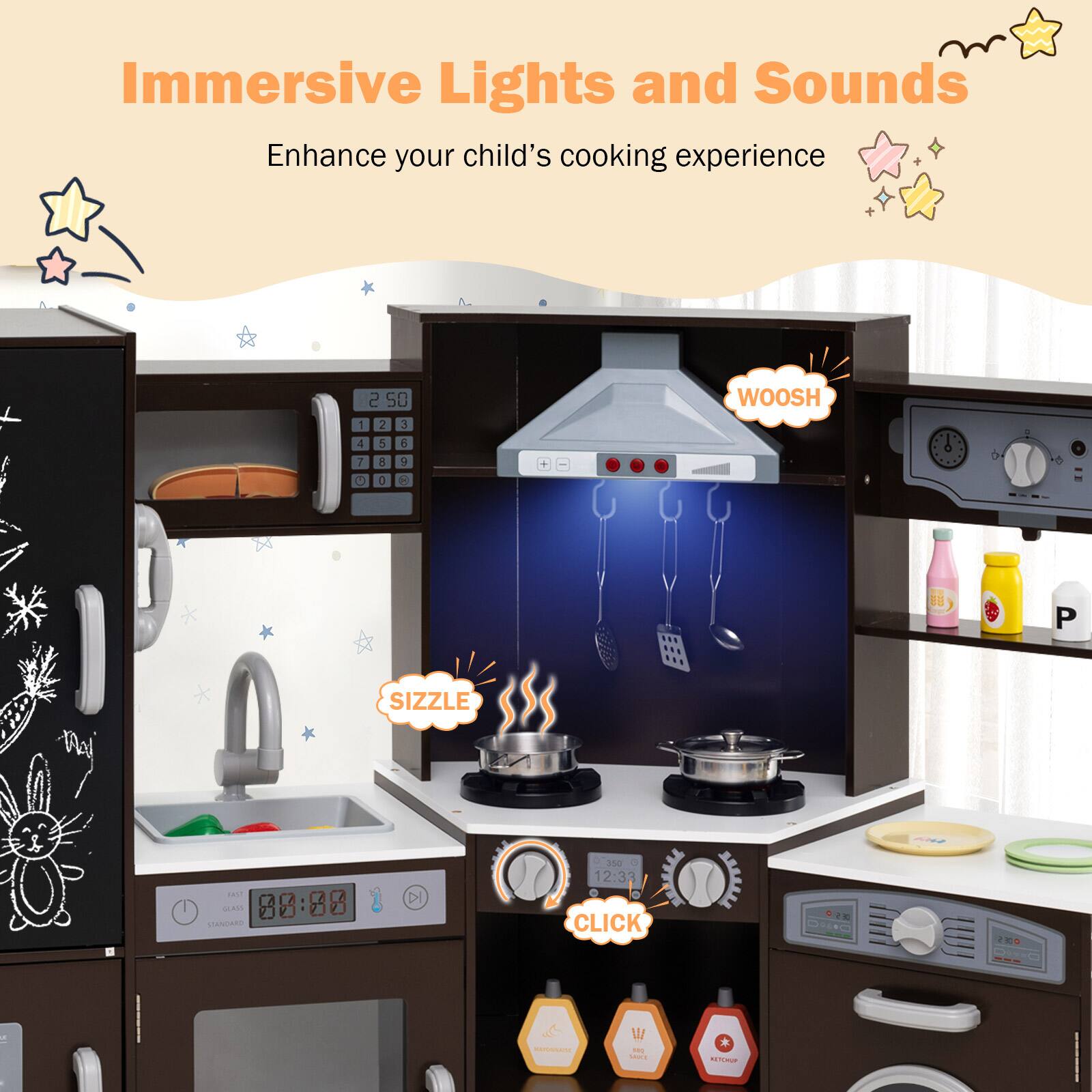 Immersive Lights and Sounds  
Enhance your child's cooking experience