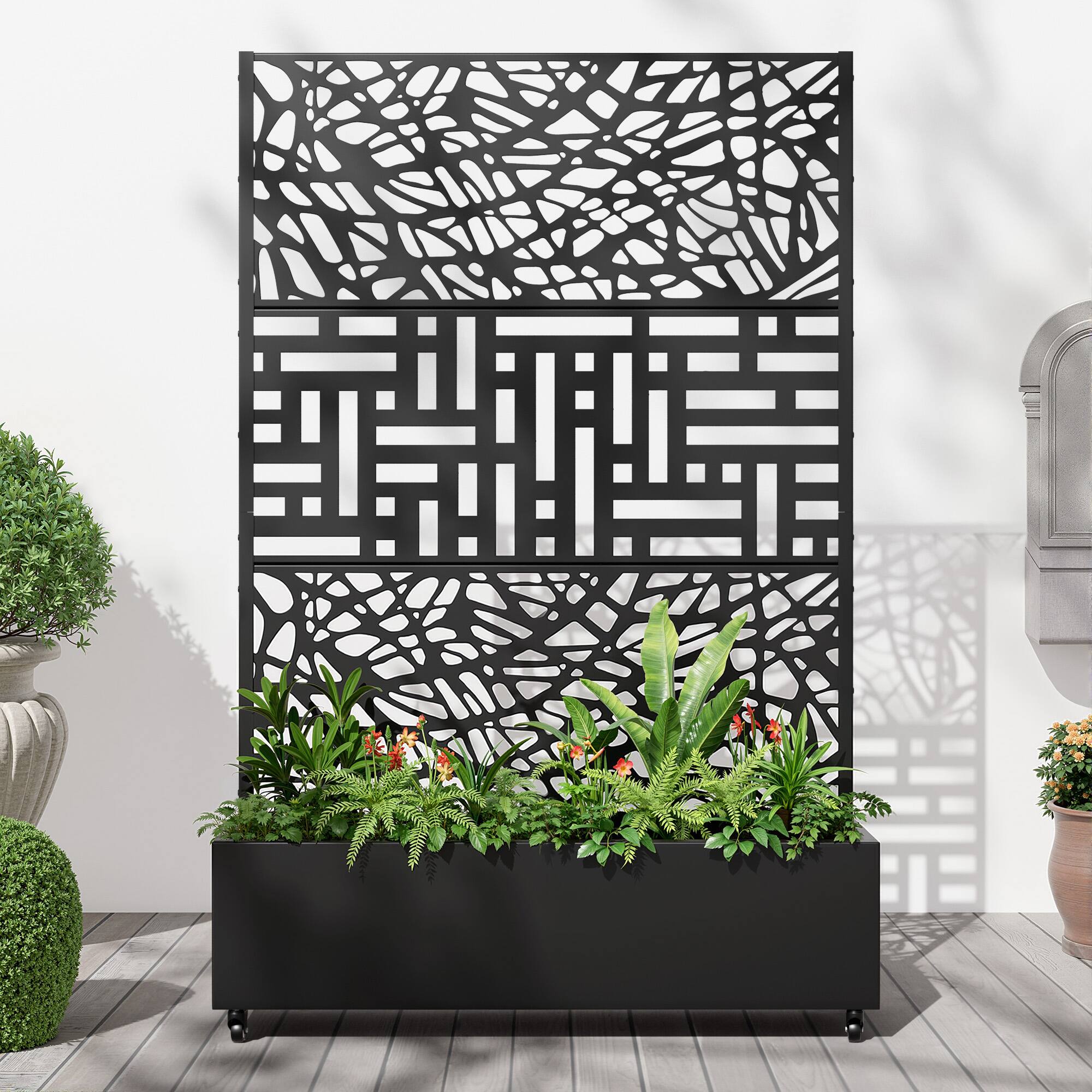 Alt View 1. PexFix - 72 in. H x 47 in. W Netllen Pattern Rectangle Metal Planter Box Raised Garden Beds with Trellis-Ideal for Balcony - Black.