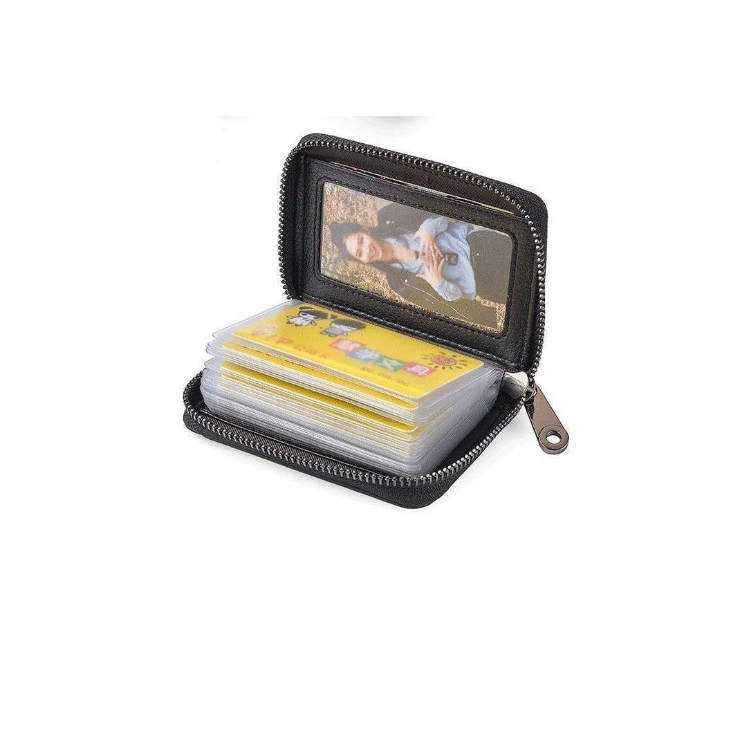 Alt View 4. Jadie Link - Genuine Leather Credit Card Holder Wallet Case Rfid Blocking Secure Organizer Zipper Black Small Exquisite SizeLength - Black.