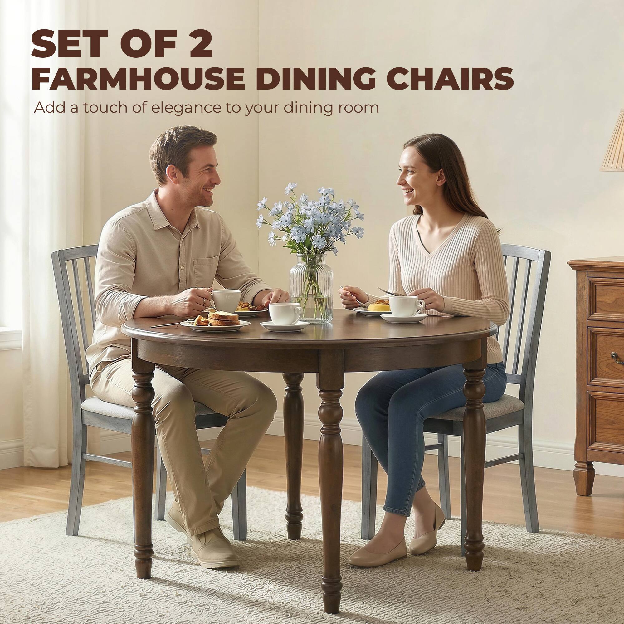 SET OF 2  
FARMHOUSE DINING CHAIRS  
Add a touch of elegance to your dining room