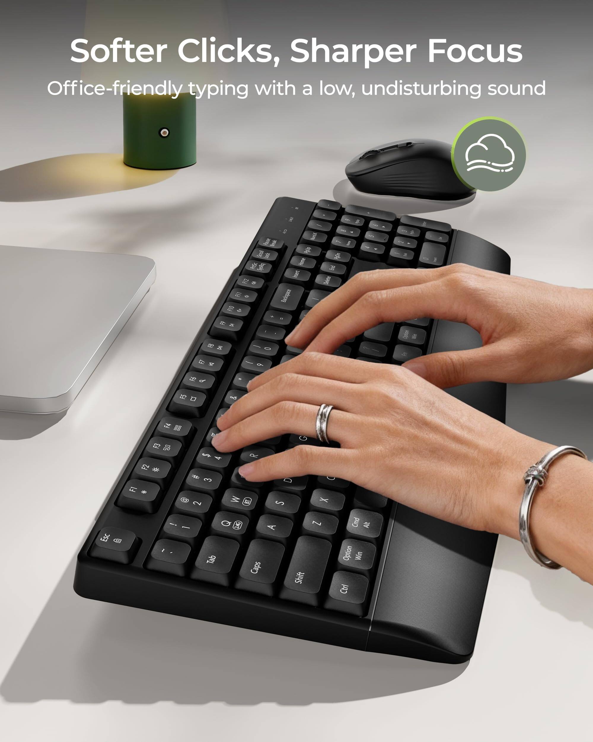 Softer Clicks, Sharper Focus  
Office-friendly typing with a low, undisturbing sound