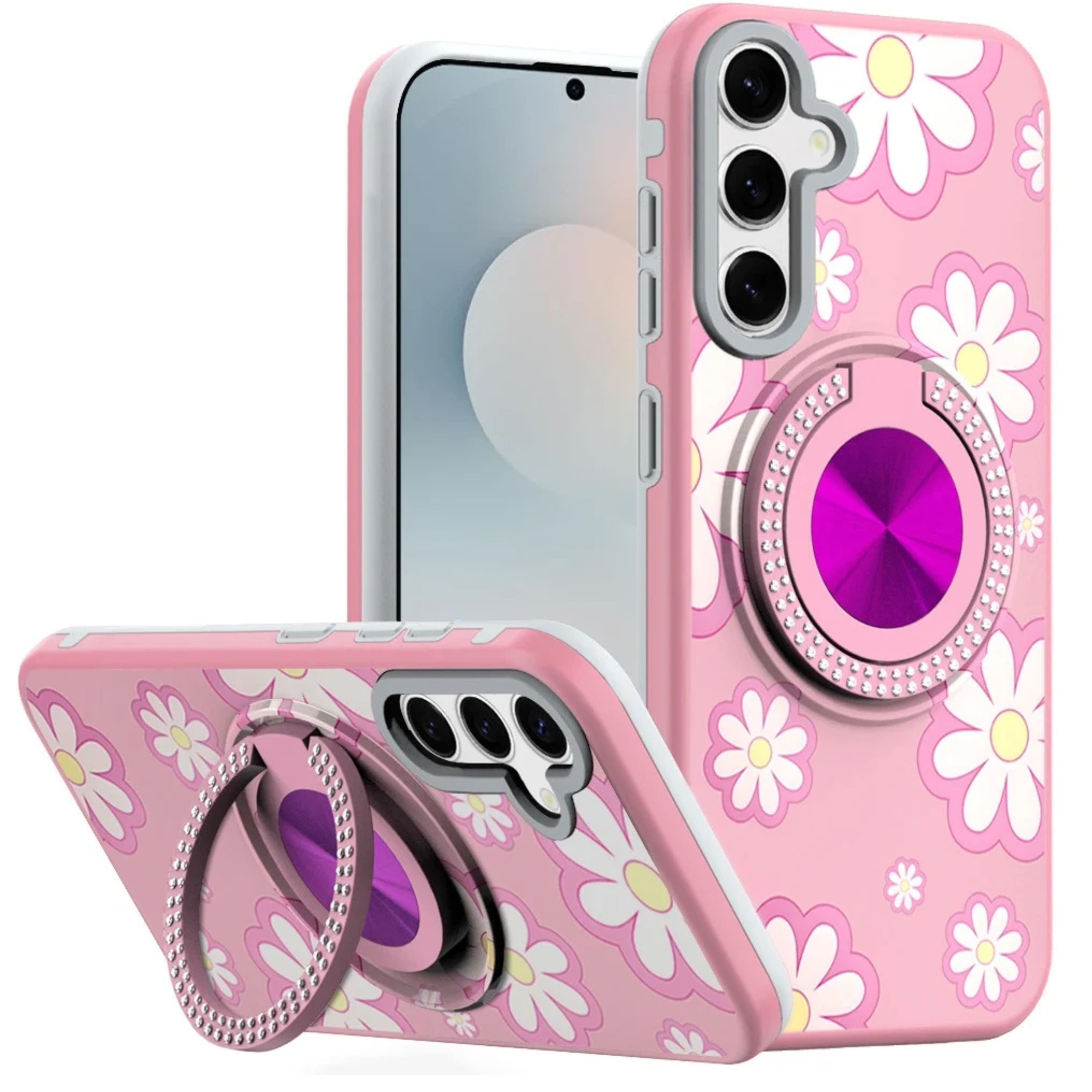Kitcheniva - 360 Rotating Stand Case With Tempered Glass For Samsung S25 FE Pink - Flower price history on PriceWatchPro