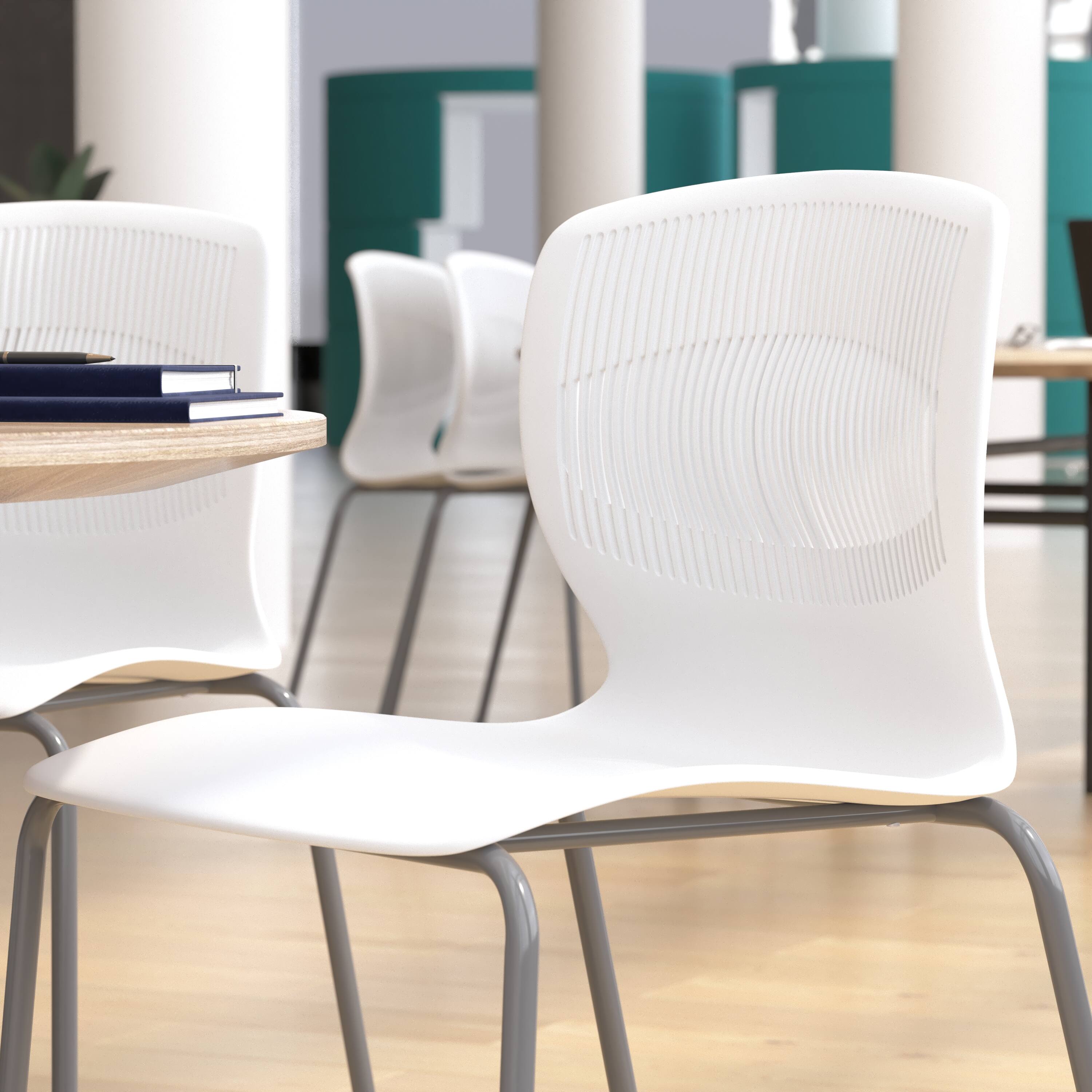 Alt View 5. Emma + Oliver - Heavy Duty 770 lb. Capacity Plastic Stack Chair with Steel Sled Base - White.