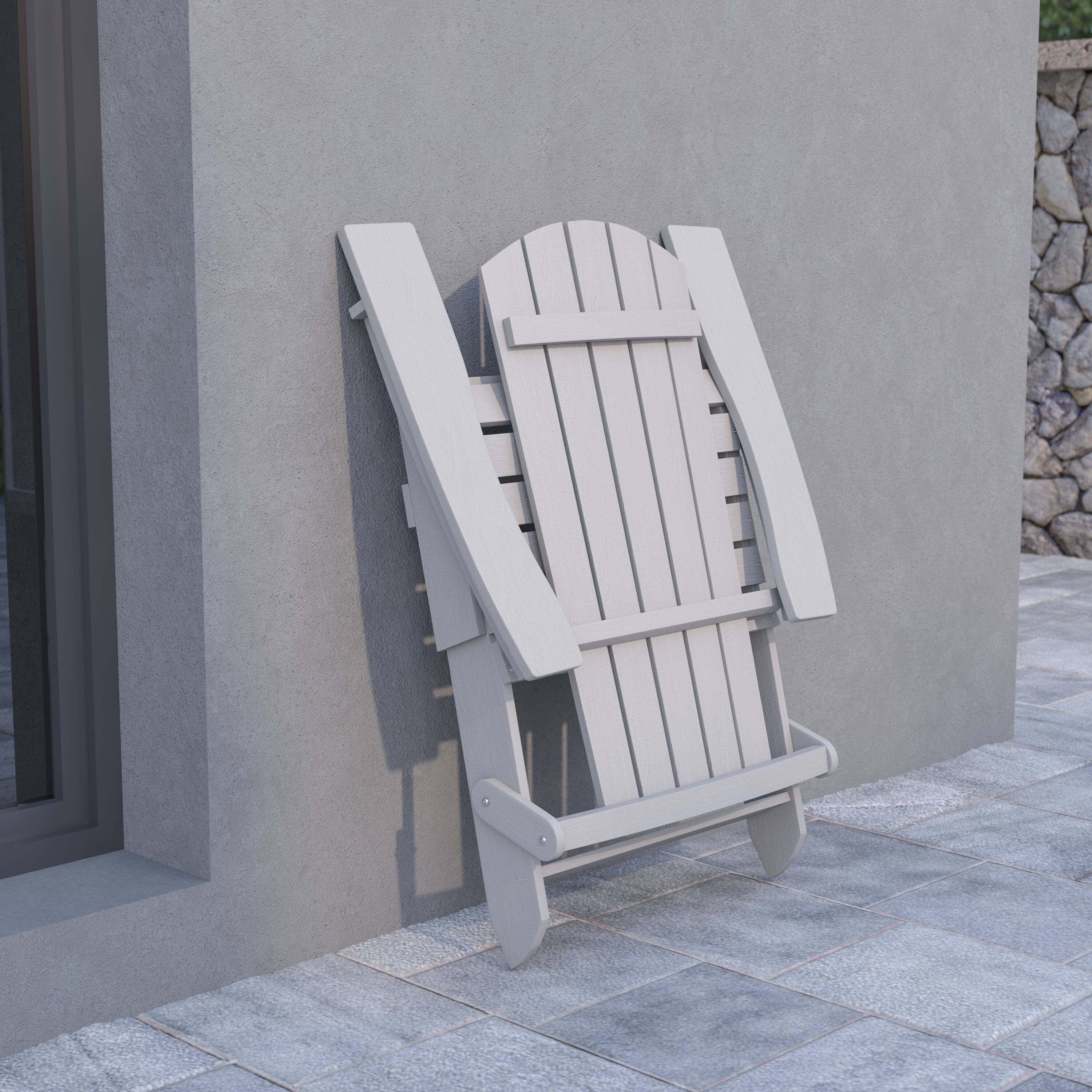 Alt View 3. Emma + Oliver - All-Weather Poly Resin Folding Adirondack Chair - Patio Chair - Gray.