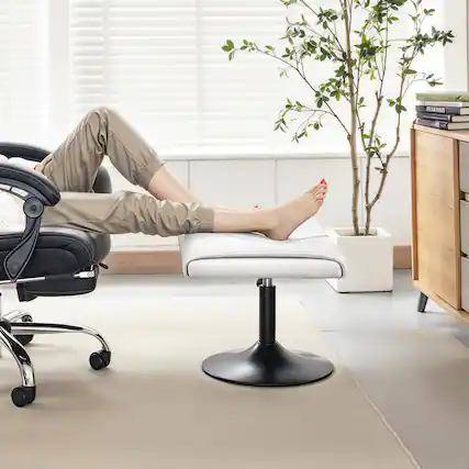 Front. Vecelo - Adjustable Foot Rest Under Desk with Pneumatic Lift, PU Leather Office Footrest Stool - White.