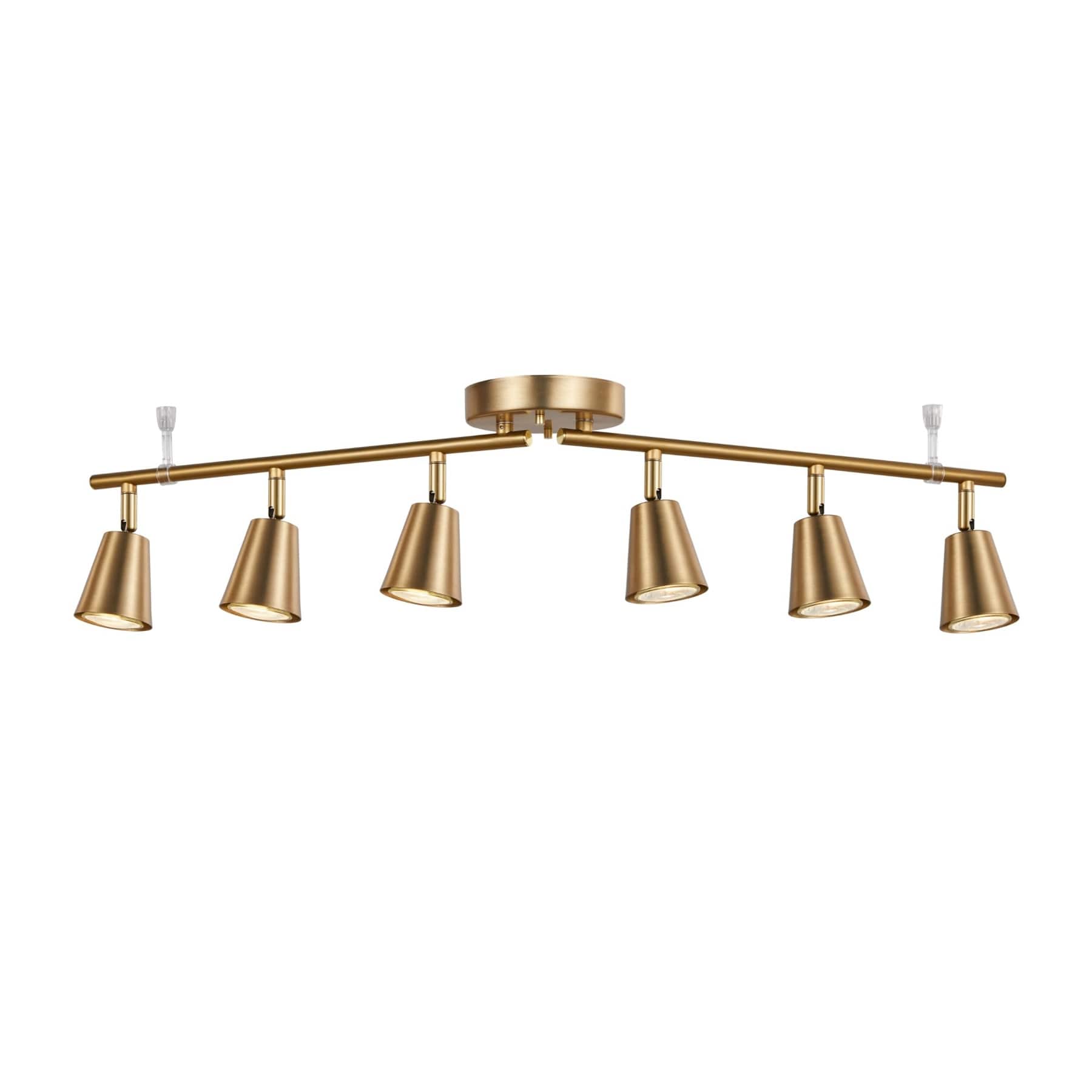 Dazzed Corner - 6-Light Matte Track Kit, Foldable & Adjustable Ceiling Spotlight - Brass