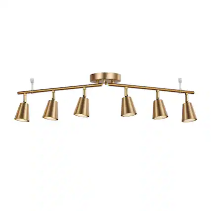 Front. Dazzed Corner - 6-Light Matte Brass Track Kit, Foldable & Adjustable Ceiling Spotlight - Brass.