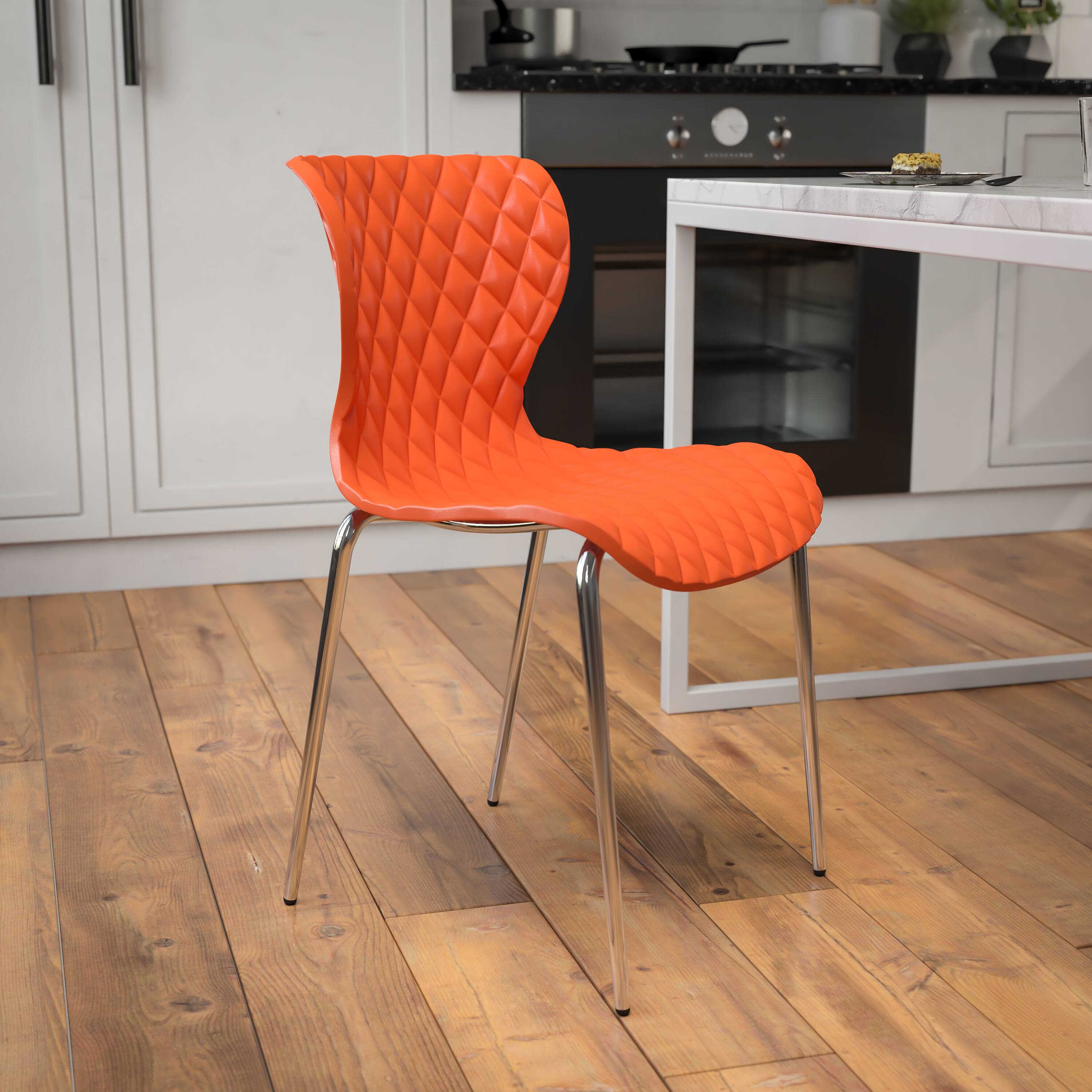 Alt View 2. Emma + Oliver - 4 Pack Contemporary Design Plastic Stack Chair - Orange.