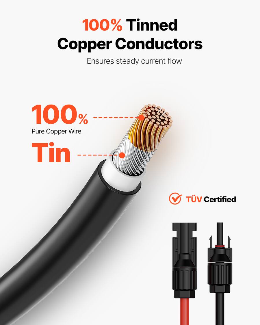 Solar Panel System Flow VEVOR 50FT Solar Panel Extension Cable,10AWG Solar Extension Cable Wire ...