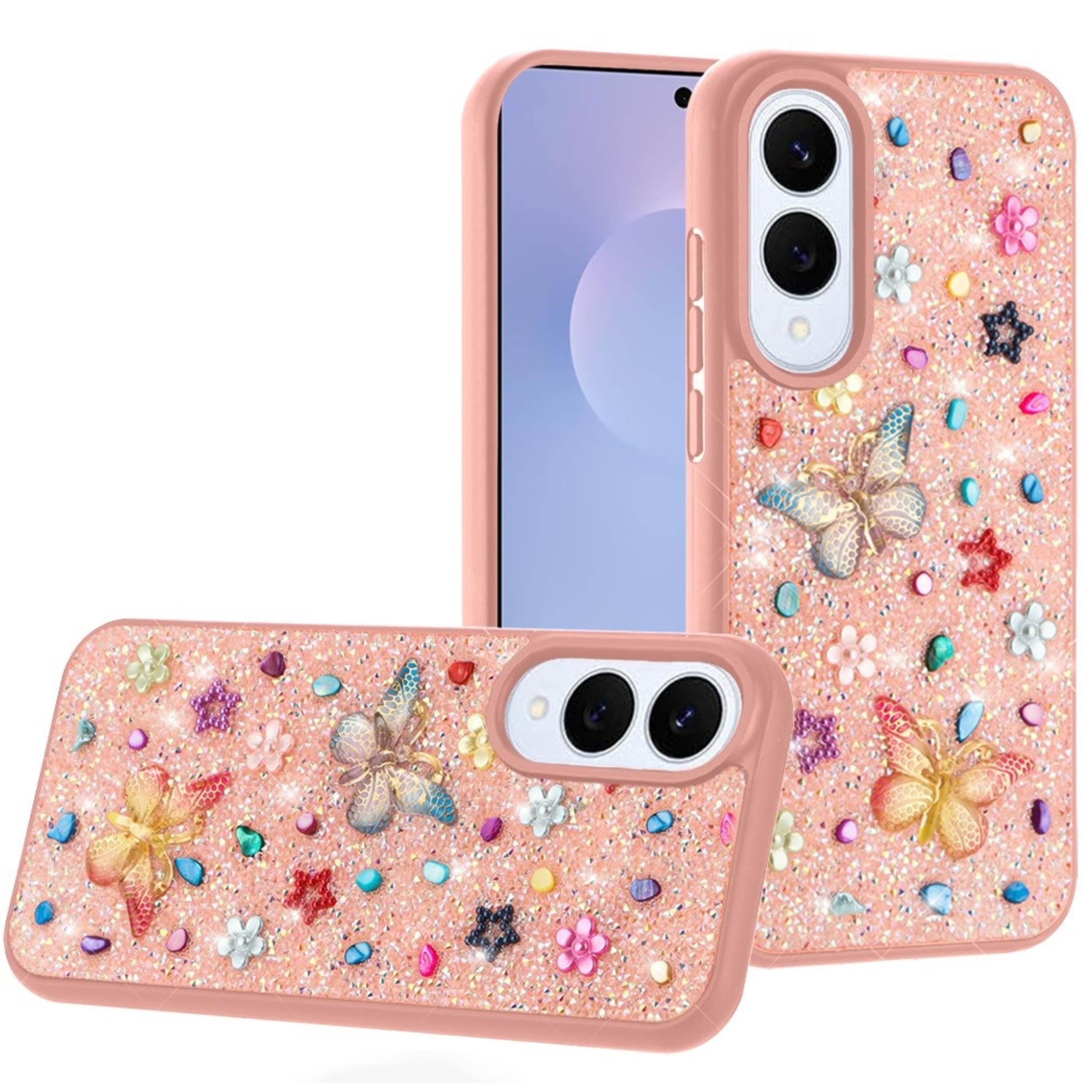 Kitcheniva - Butterfly 3D Rhinestone Glitter Protective Cover With Tempered Glass For Samsung S25 Edge Light - Pink price history on PriceWatchPro