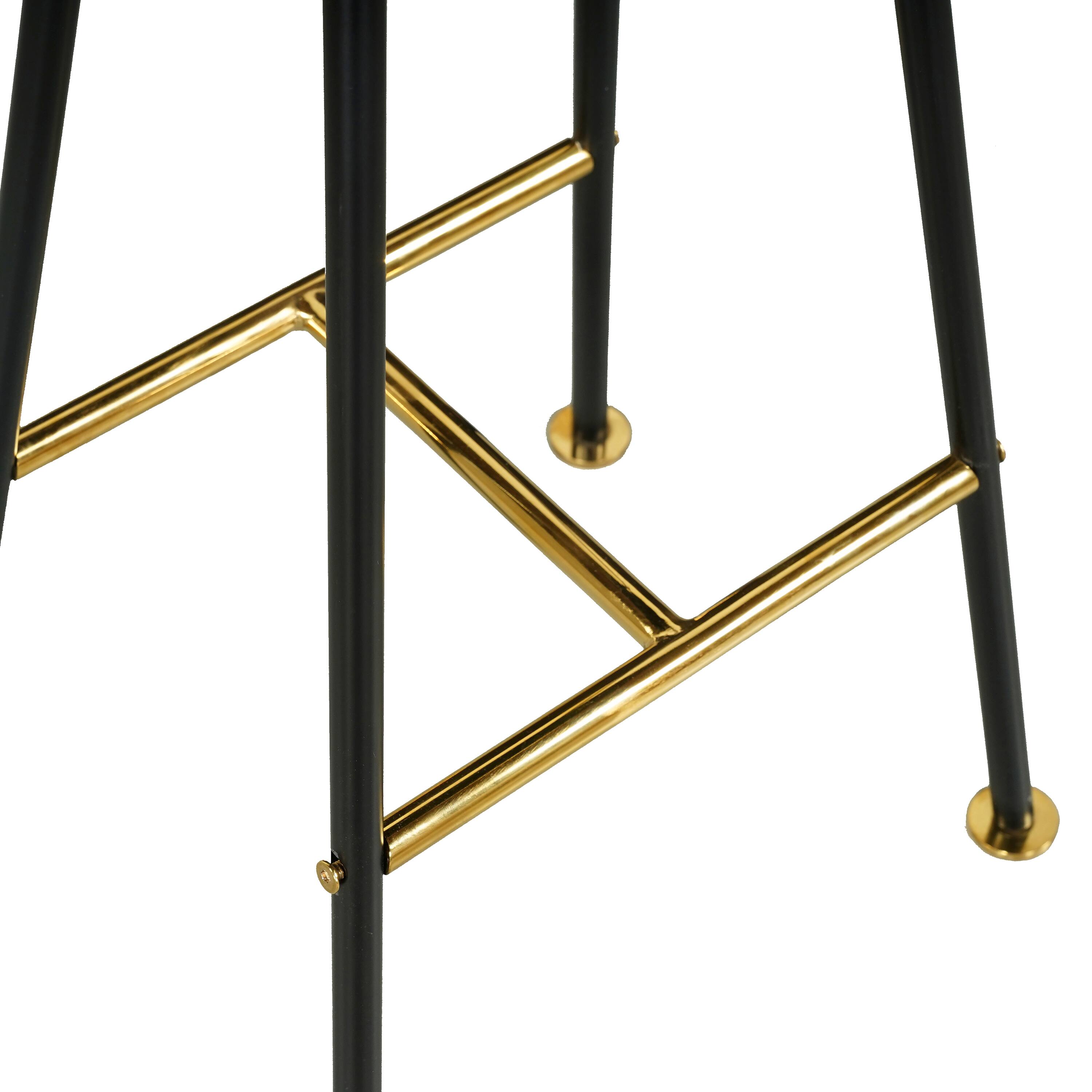 Alt View 2. Manhattan Lane - Elira 24" Backless Counter Stool with Mango Wood Saddle Seat | Black Iron Legs | Gold Footrest - Black, Gold.