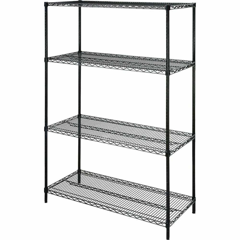Lorell - Industrial Wire Shelving 48" W x 18" D x 72" H 4 x Shelf Black Powder Coated Steel - Black