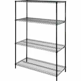 Lorell - Industrial Wire Shelving 48" W x 18" D x 72" H 4 x Shelf Black Powder Coated Steel - Black