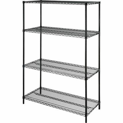 Front. Lorell - Lorell Industrial Wire Shelving 48" W x 18" D x 72" H 4 x Shelf Black Powder Coated Steel - Black.