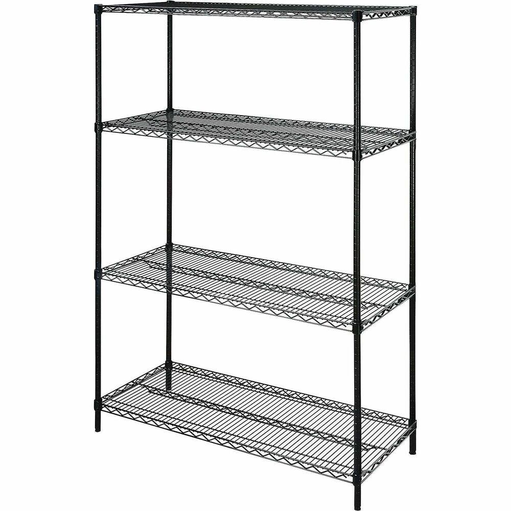 Front. Lorell - Lorell Industrial Wire Shelving 48" W x 18" D x 72" H 4 x Shelf Black Powder Coated Steel - Black.