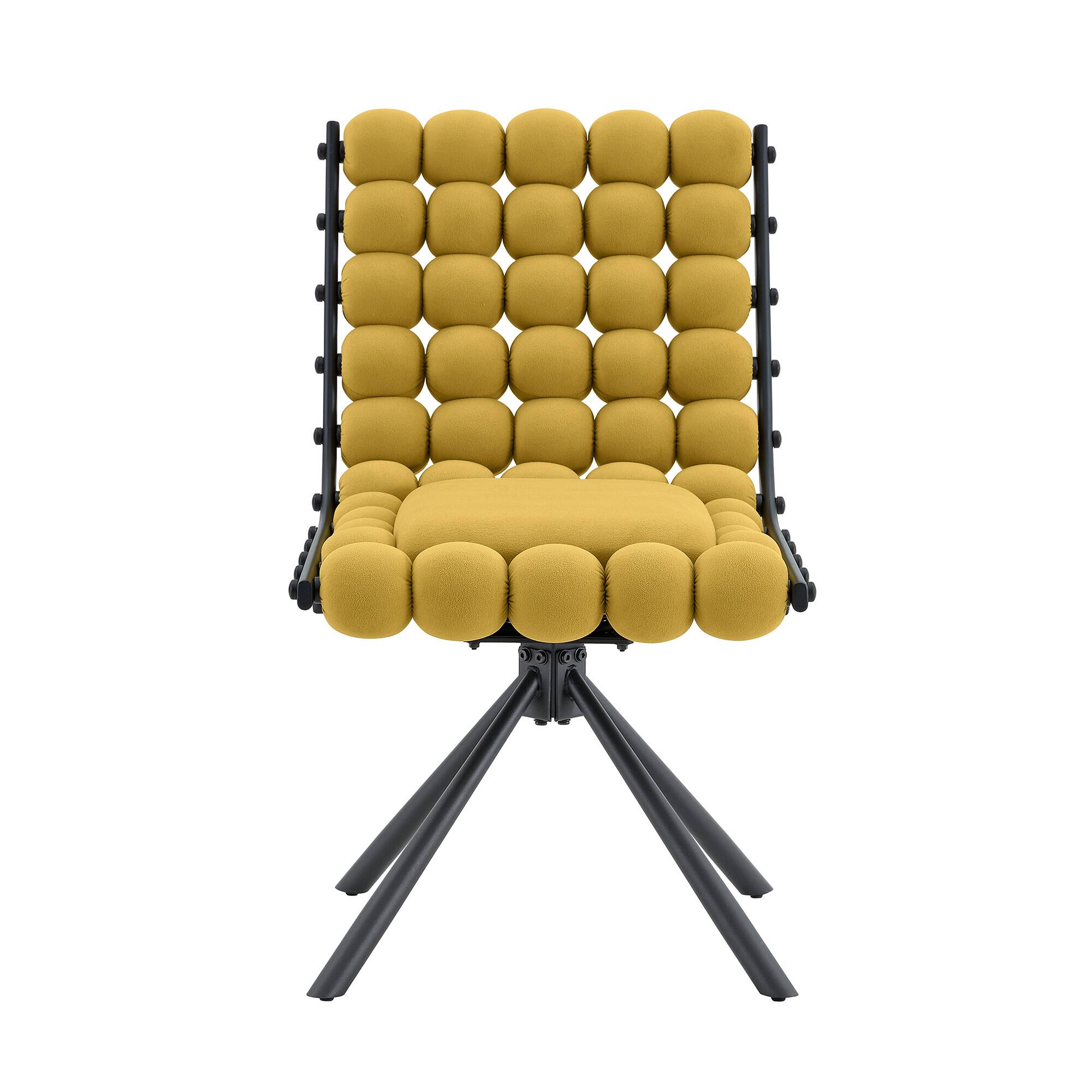 Alt View 5. Loheer - Loheer Bubble Dining Chairs Set of 2, Yellow Velvet Dining Chairs for Kitchen Dining Room, Black Legs, 1.63 ft - Black,Yellow.