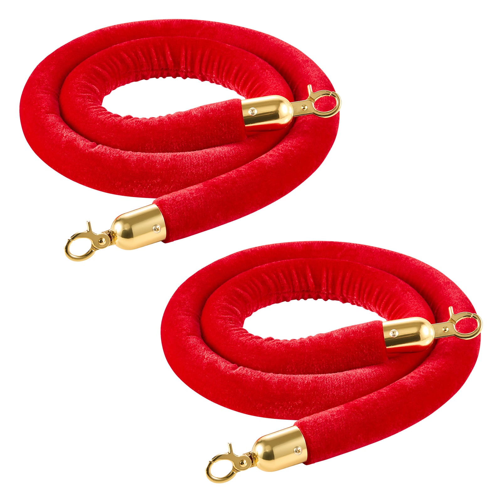 VEVOR - 2 Pcs Red Velvet Stanchion Ropes, 5 ft Crowd Control Stanchion Red Velvet Ropes with Gold Hooks, Post Queue Barrier - Golden red
