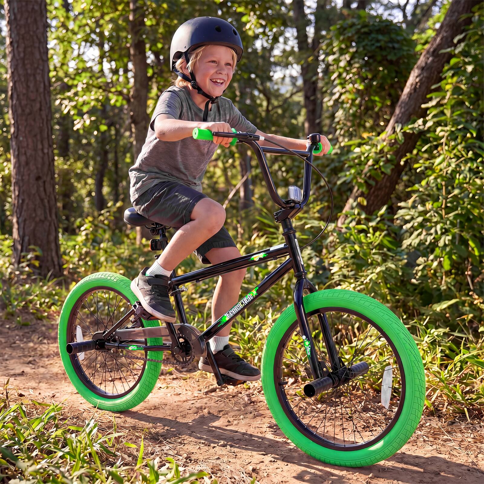 Alt View 4. Costway - Costway Freestyle BMX Bike, 20" Trick Bicycle with 360 Degree Steering, Adjustable Seat - Green.